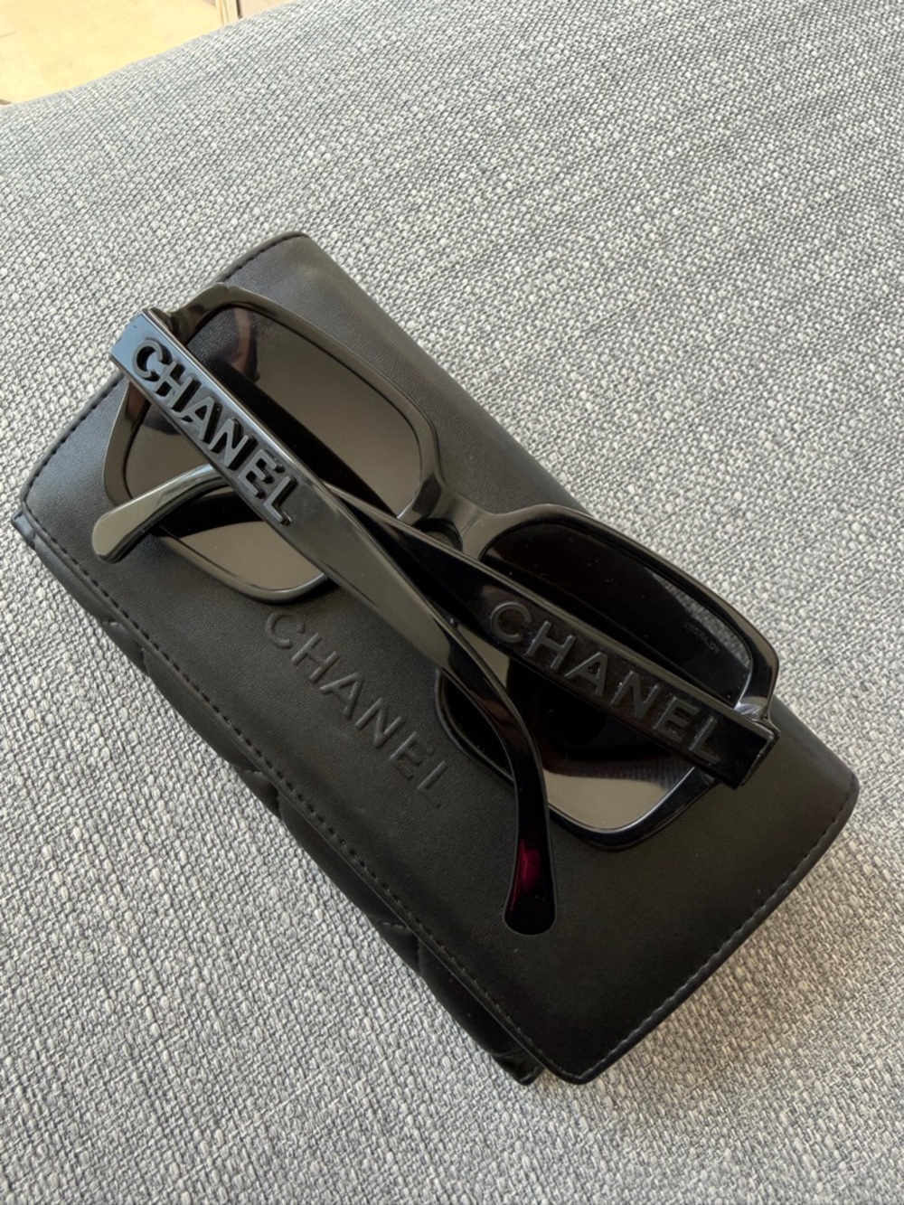 CHANEL Black Logo Thick-Arm Sunglasses Authentic
